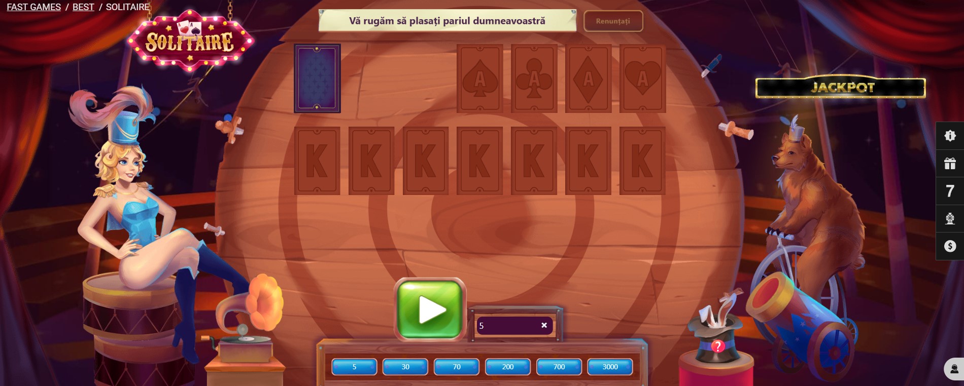 joacă solitaire pe bani la cazinoul online melbet